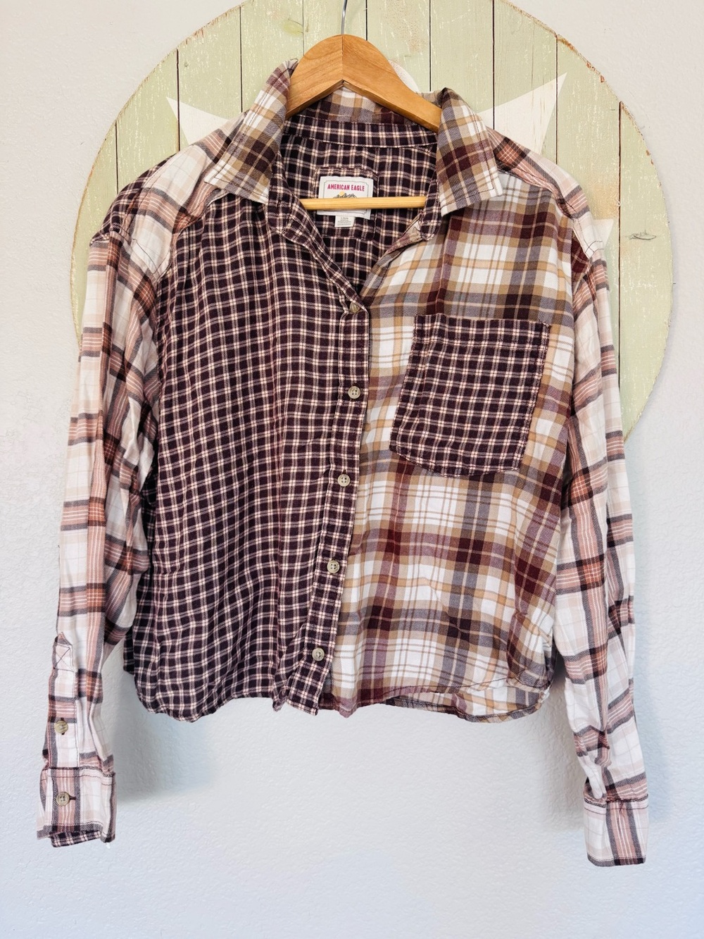 Large crop american eagle outfitters mixed plaid button up